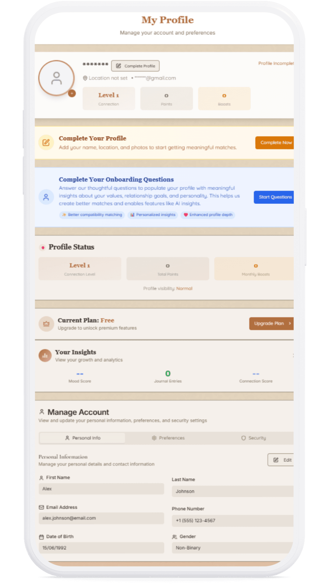 Heartspace profile with compatibility insights
