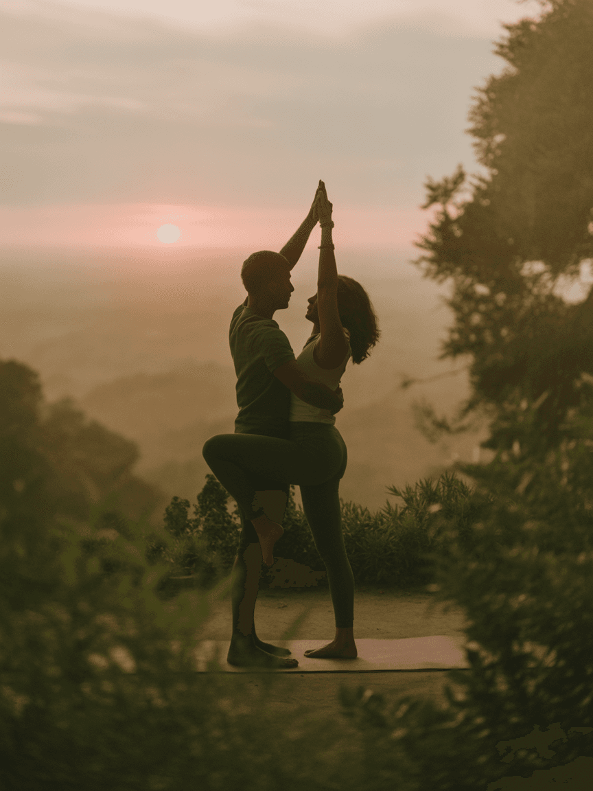 Couple practicing yoga together