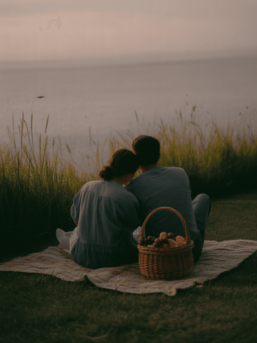 Couple sharing a mindful picnic